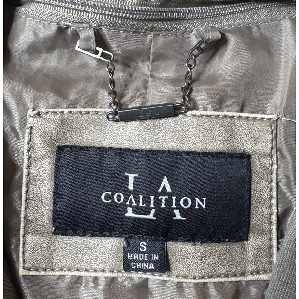 LA Coalition Hooded Leather Jacket Light Green Zip Up Sweatshirt Style Small - Picture 3 of 6
